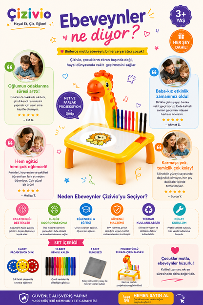 Çizivio™ Eğitici Projektörlü Çocuk Çizim Seti