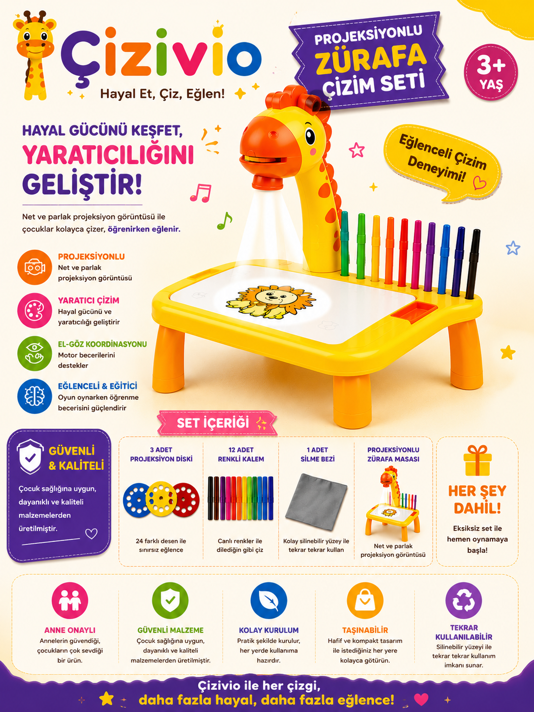 Çizivio™ Eğitici Projektörlü Çocuk Çizim Seti